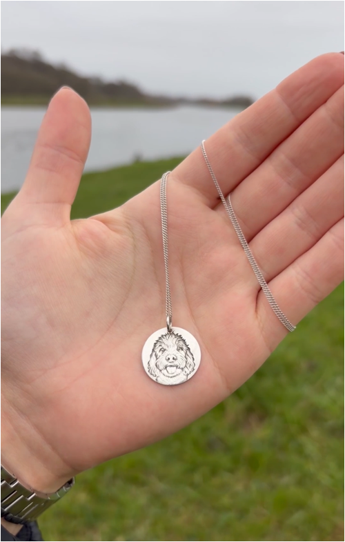 3D Engraved Custom Sterling Silver Pet Portrait Necklace
