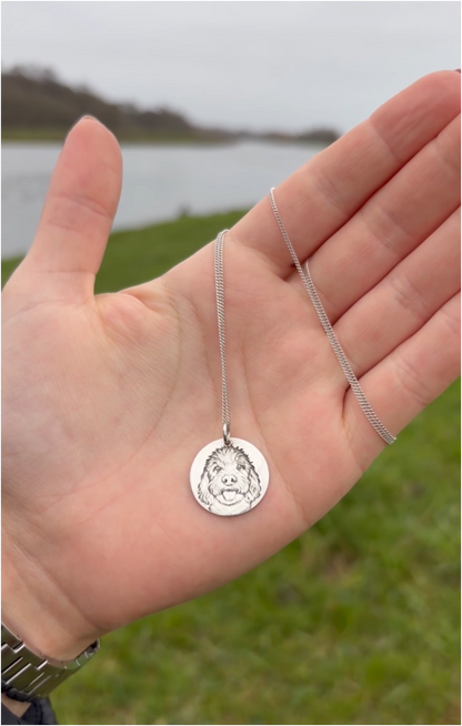 3D Engraved Custom Sterling Silver Pet Portrait Necklace